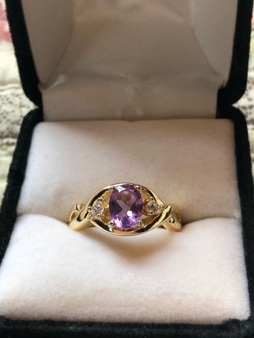 Purple amethyst 10k gold plated ring